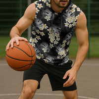 Black Tropical Hawaii Sleeveless Hoodie Seamless Monstera Plumeria Hawaiian Pattern LT14 - Polynesian Pride