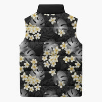 Black Tropical Hawaii Sleeveless Puffer Jacket Seamless Monstera Plumeria Hawaiian Pattern LT14 - Polynesian Pride