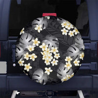 Black Tropical Hawaii Spare Tire Cover Seamless Monstera Plumeria Hawaiian Pattern LT14 No hole Black - Polynesian Pride