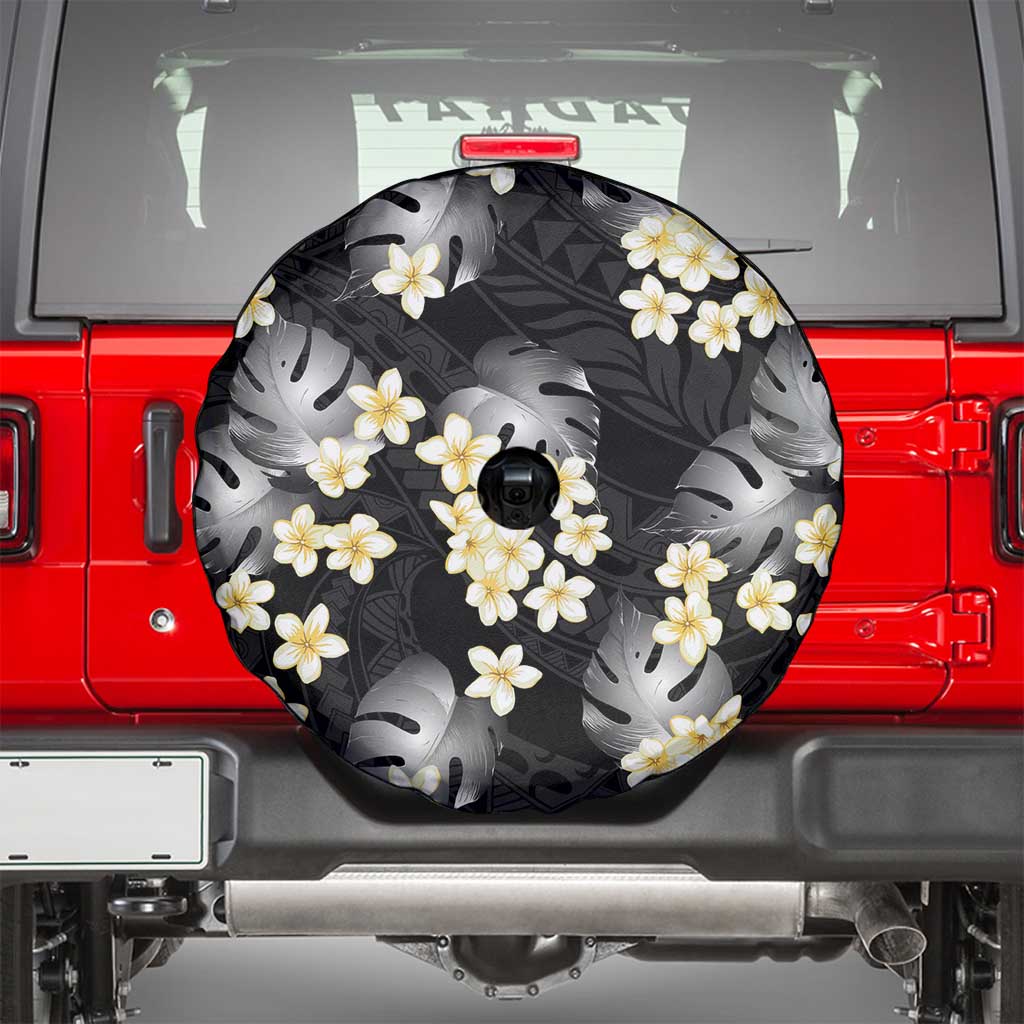 Black Tropical Hawaii Spare Tire Cover Seamless Monstera Plumeria Hawaiian Pattern LT14 - Polynesian Pride