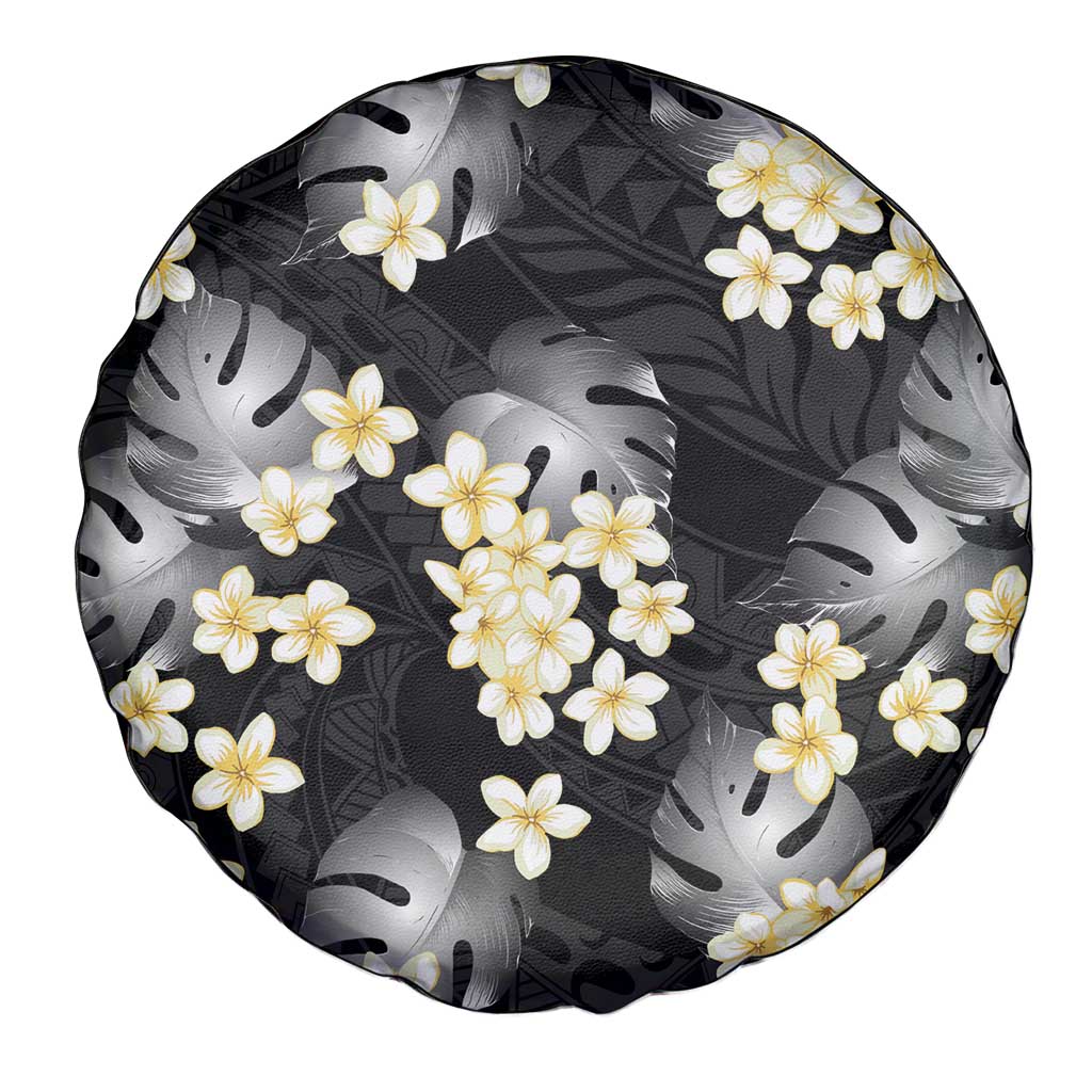 Black Tropical Hawaii Spare Tire Cover Seamless Monstera Plumeria Hawaiian Pattern LT14 - Polynesian Pride