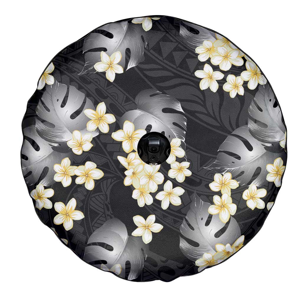 Black Tropical Hawaii Spare Tire Cover Seamless Monstera Plumeria Hawaiian Pattern LT14 - Polynesian Pride