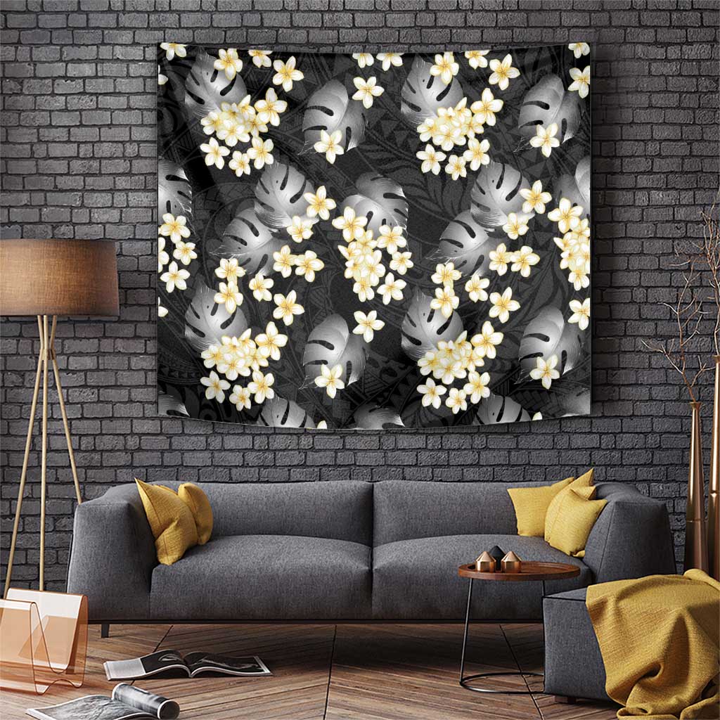 Black Tropical Hawaii Tapestry Seamless Monstera Plumeria Hawaiian Pattern LT14 Black - Polynesian Pride