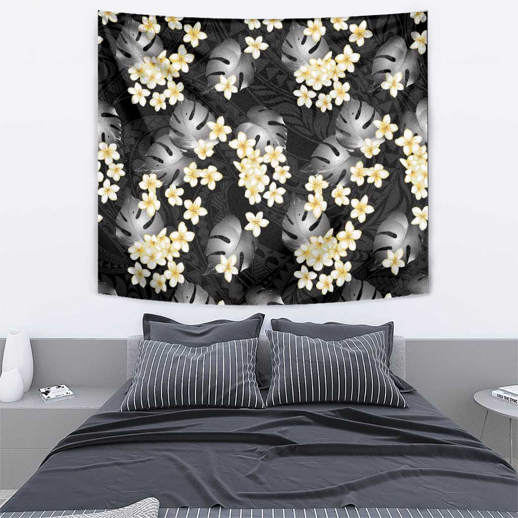 Black Tropical Hawaii Tapestry Seamless Monstera Plumeria Hawaiian Pattern LT14 - Polynesian Pride