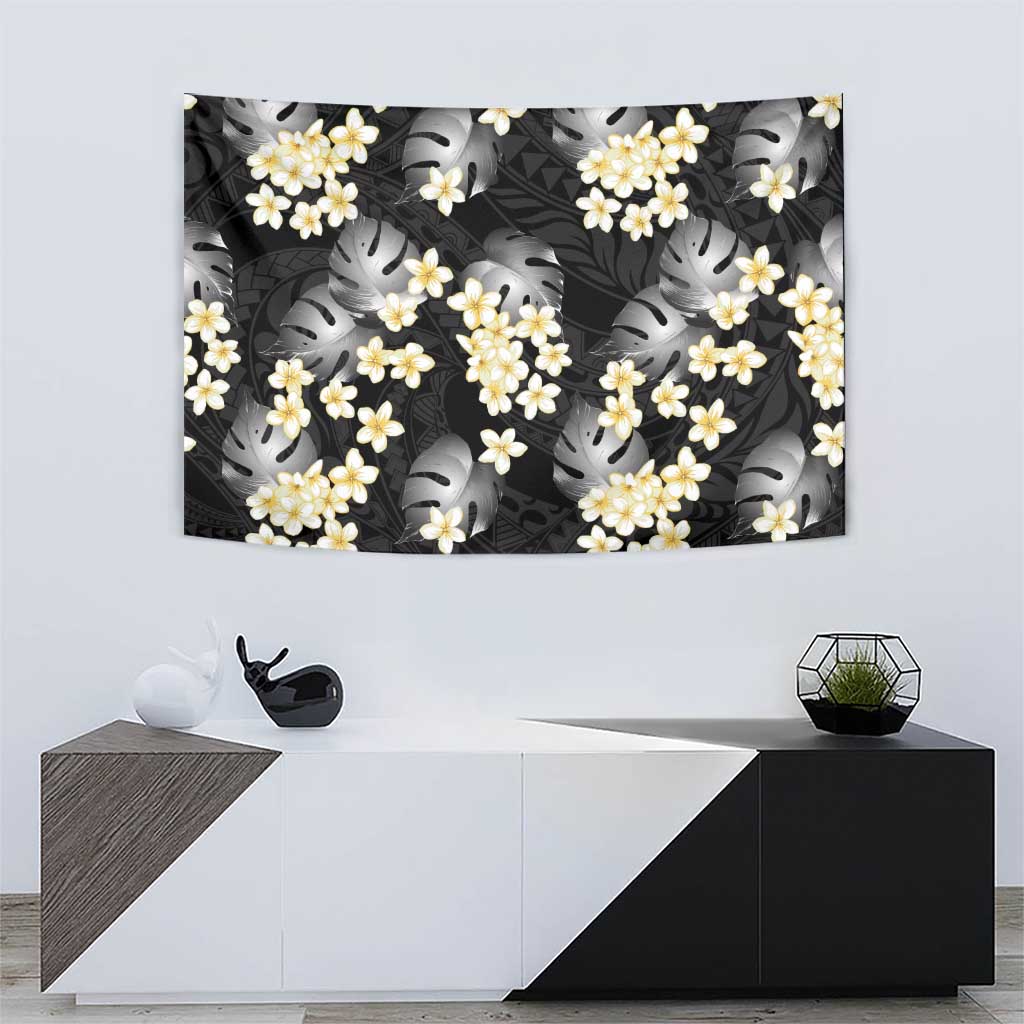 Black Tropical Hawaii Tapestry Seamless Monstera Plumeria Hawaiian Pattern LT14 - Polynesian Pride