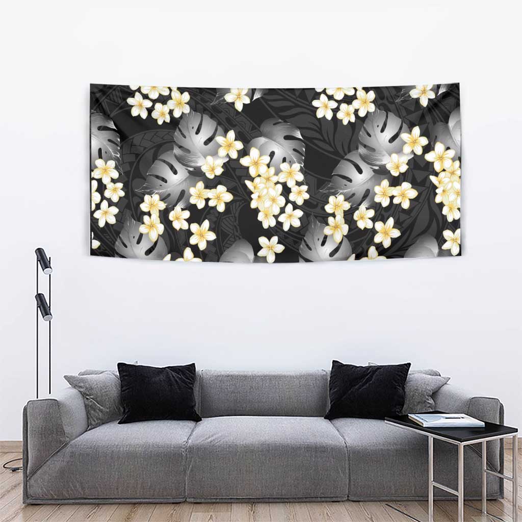 Black Tropical Hawaii Tapestry Seamless Monstera Plumeria Hawaiian Pattern LT14 - Polynesian Pride