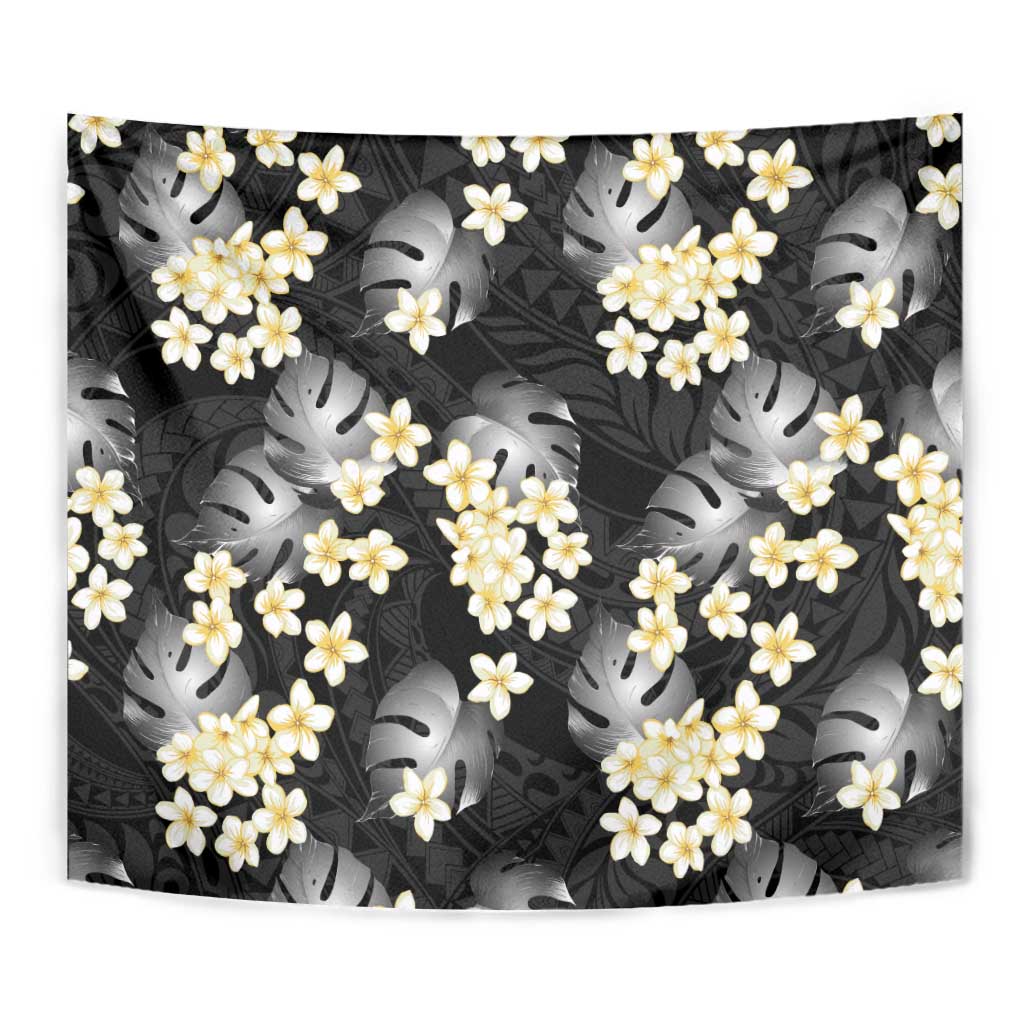 Black Tropical Hawaii Tapestry Seamless Monstera Plumeria Hawaiian Pattern LT14 - Polynesian Pride