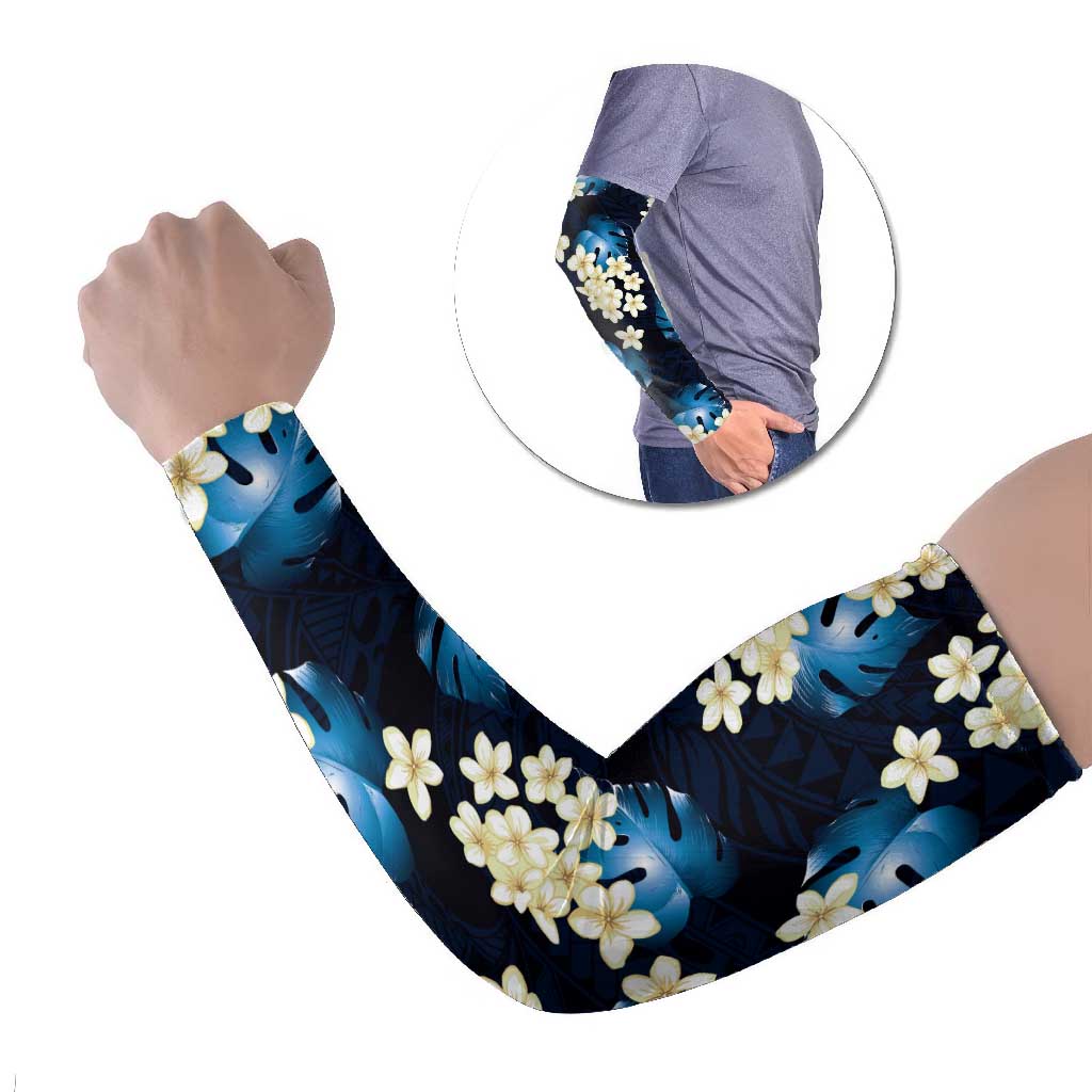 Blue Tropical Hawaii Arm Sleeves Seamless Monstera Plumeria Hawaiian Pattern LT14 Set of 2 Blue - Polynesian Pride
