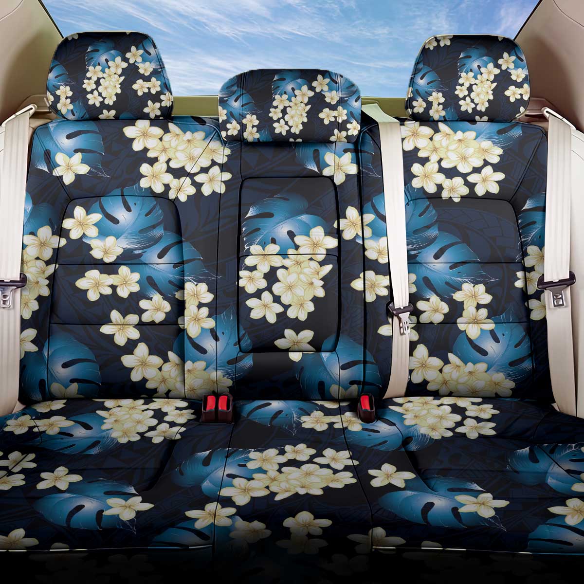 Blue Tropical Hawaii Back Car Seat Cover Seamless Monstera Plumeria Hawaiian Pattern LT14 One Size Blue - Polynesian Pride