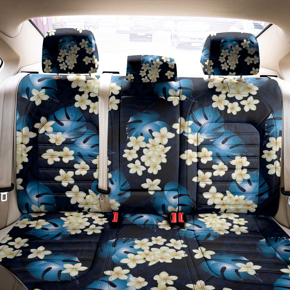 Blue Tropical Hawaii Back Car Seat Cover Seamless Monstera Plumeria Hawaiian Pattern LT14 - Polynesian Pride
