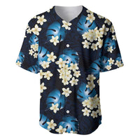 Blue Tropical Hawaii Baseball Jersey Seamless Monstera Plumeria Hawaiian Pattern LT14 Blue - Polynesian Pride