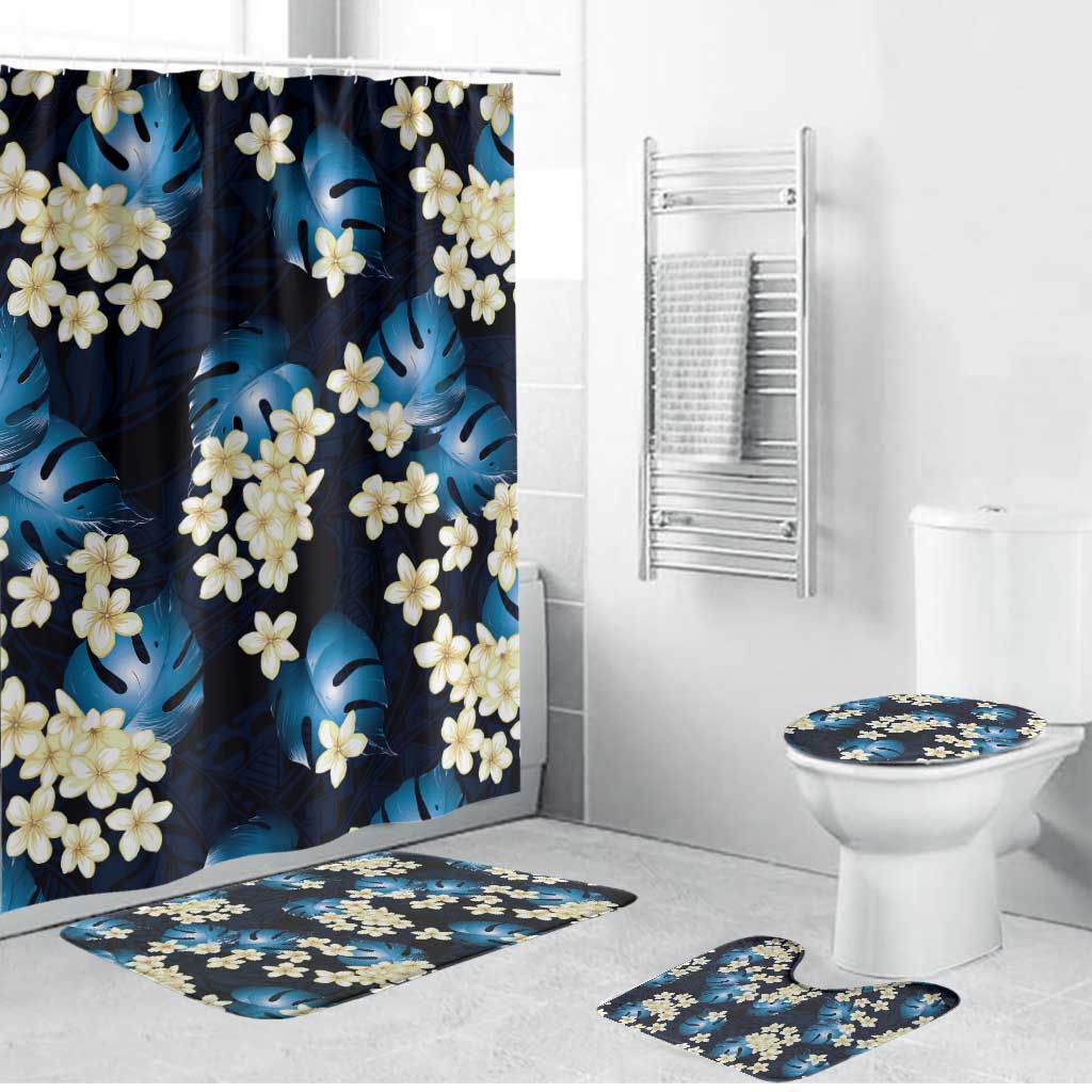 Blue Tropical Hawaii Bathroom Set Seamless Monstera Plumeria Hawaiian Pattern LT14 Bathroom Set (4 pcs) Blue - Polynesian Pride