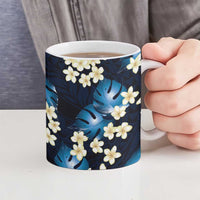 Blue Tropical Hawaii Ceramic Mug Seamless Monstera Plumeria Hawaiian Pattern LT14 - Polynesian Pride