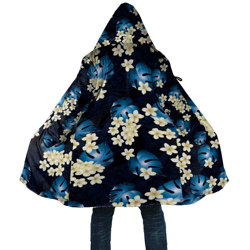 Blue Tropical Hawaii Cloak Seamless Monstera Plumeria Hawaiian Pattern LT14 Unisex Blue - Polynesian Pride