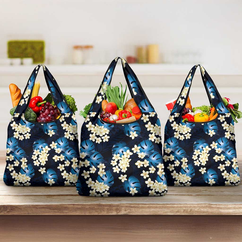 Blue Tropical Hawaii Grocery Bag Seamless Monstera Plumeria Hawaiian Pattern LT14 3-pack One Size Blue - Polynesian Pride