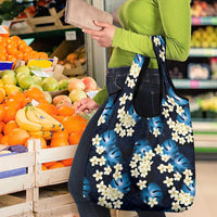 Blue Tropical Hawaii Grocery Bag Seamless Monstera Plumeria Hawaiian Pattern LT14 - Polynesian Pride