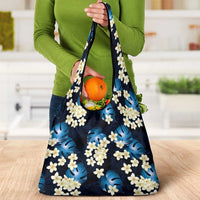 Blue Tropical Hawaii Grocery Bag Seamless Monstera Plumeria Hawaiian Pattern LT14 - Polynesian Pride