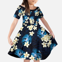 Blue Tropical Hawaii Kid Short Sleeve Dress Seamless Monstera Plumeria Hawaiian Pattern LT14 KID Blue - Polynesian Pride