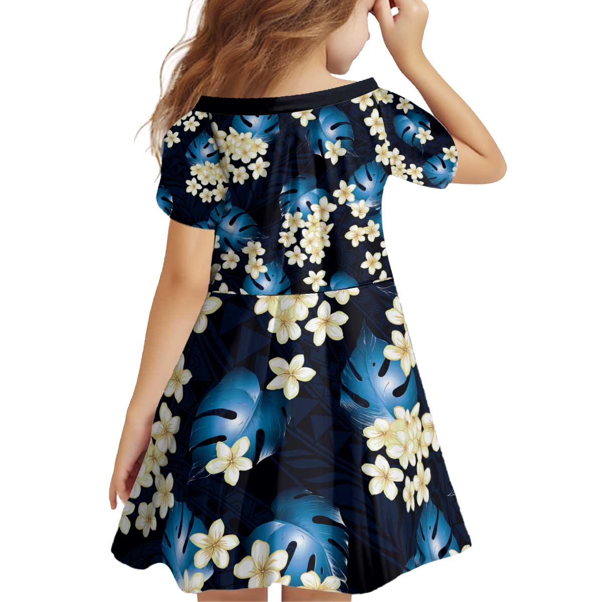 Blue Tropical Hawaii Kid Short Sleeve Dress Seamless Monstera Plumeria Hawaiian Pattern LT14 - Polynesian Pride