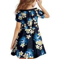 Blue Tropical Hawaii Kid Short Sleeve Dress Seamless Monstera Plumeria Hawaiian Pattern LT14 - Polynesian Pride