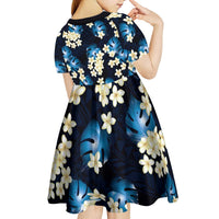 Blue Tropical Hawaii Kid Short Sleeve Dress Seamless Monstera Plumeria Hawaiian Pattern LT14 - Polynesian Pride