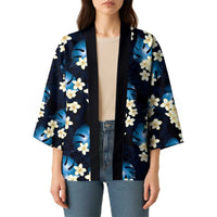 Blue Tropical Hawaii Kimono Seamless Monstera Plumeria Hawaiian Pattern LT14 - Polynesian Pride