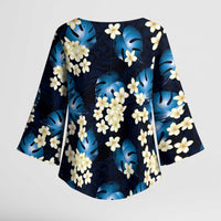 Blue Tropical Hawaii Kimono Sleeve Blouse Seamless Monstera Plumeria Hawaiian Pattern LT14 - Polynesian Pride