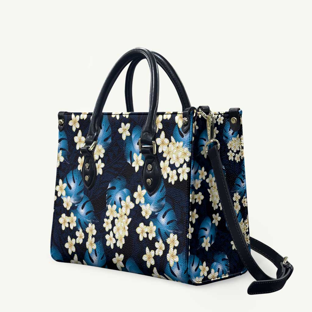 Blue Tropical Hawaii Leather Bag Seamless Monstera Plumeria Hawaiian Pattern LT14 Blue - Polynesian Pride