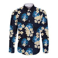 Blue Tropical Hawaii Long Sleeve Button Shirt Seamless Monstera Plumeria Hawaiian Pattern LT14 Unisex Blue - Polynesian Pride