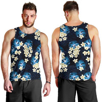 Blue Tropical Hawaii Men Tank Top Seamless Monstera Plumeria Hawaiian Pattern LT14 - Polynesian Pride
