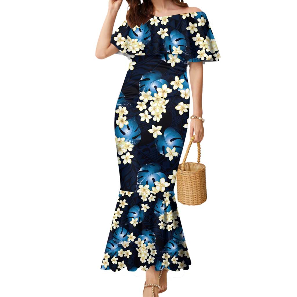 Blue Tropical Hawaii Mermaid Dress Seamless Monstera Plumeria Hawaiian Pattern LT14 Women Blue - Polynesian Pride