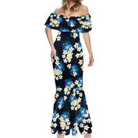 Blue Tropical Hawaii Mermaid Dress Seamless Monstera Plumeria Hawaiian Pattern LT14 - Polynesian Pride