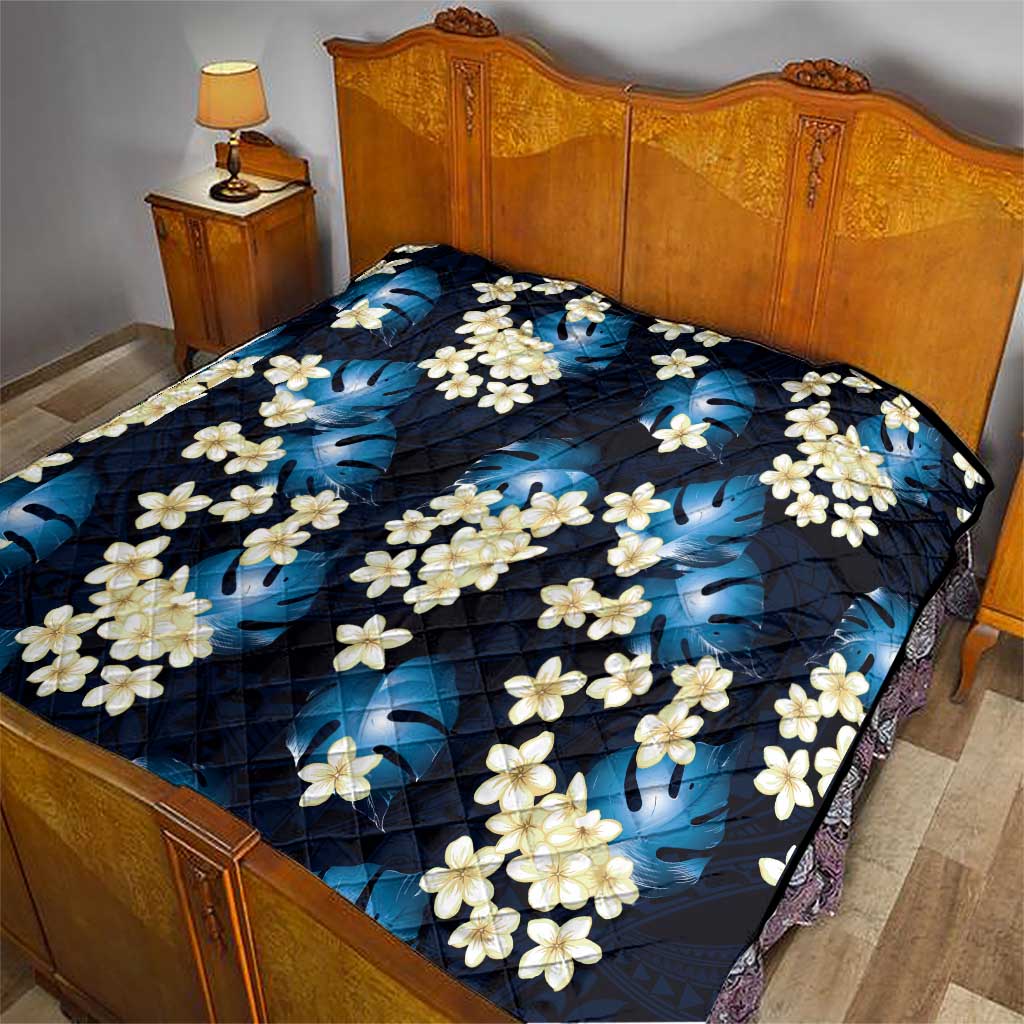 Blue Tropical Hawaii Quilt Seamless Monstera Plumeria Hawaiian Pattern LT14 - Polynesian Pride