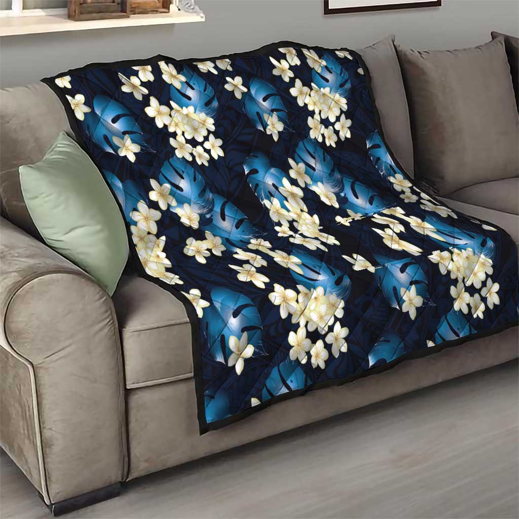 Blue Tropical Hawaii Quilt Seamless Monstera Plumeria Hawaiian Pattern LT14 - Polynesian Pride