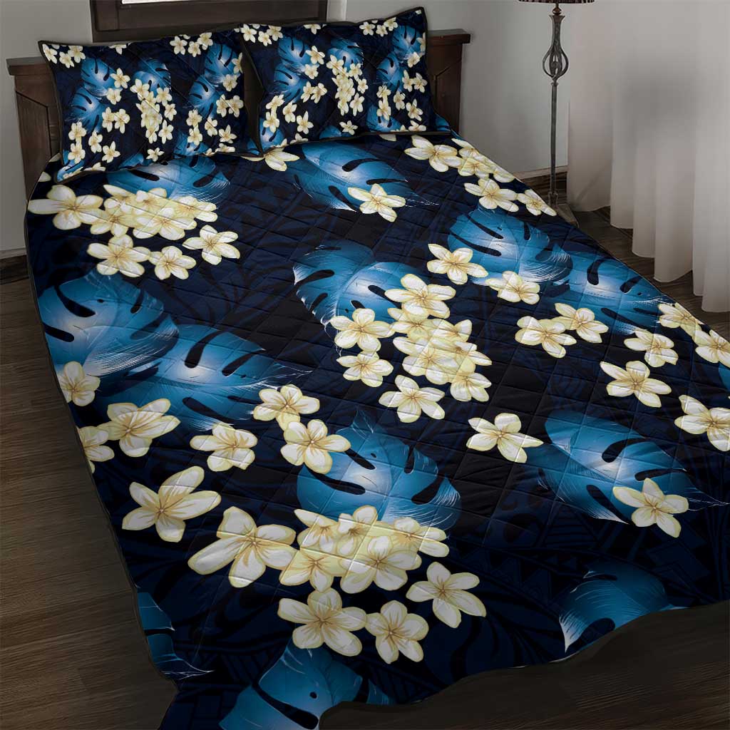 Blue Tropical Hawaii Quilt Bed Set Seamless Monstera Plumeria Hawaiian Pattern LT14 Blue - Polynesian Pride