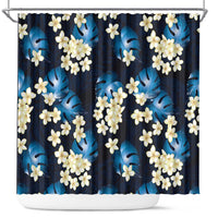 Blue Tropical Hawaii Shower Curtain Seamless Monstera Plumeria Hawaiian Pattern LT14 Blue - Polynesian Pride