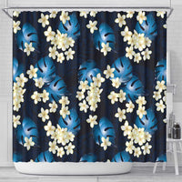 Blue Tropical Hawaii Shower Curtain Seamless Monstera Plumeria Hawaiian Pattern LT14 - Polynesian Pride