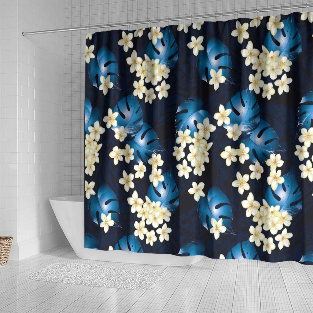 Blue Tropical Hawaii Shower Curtain Seamless Monstera Plumeria Hawaiian Pattern LT14 - Polynesian Pride