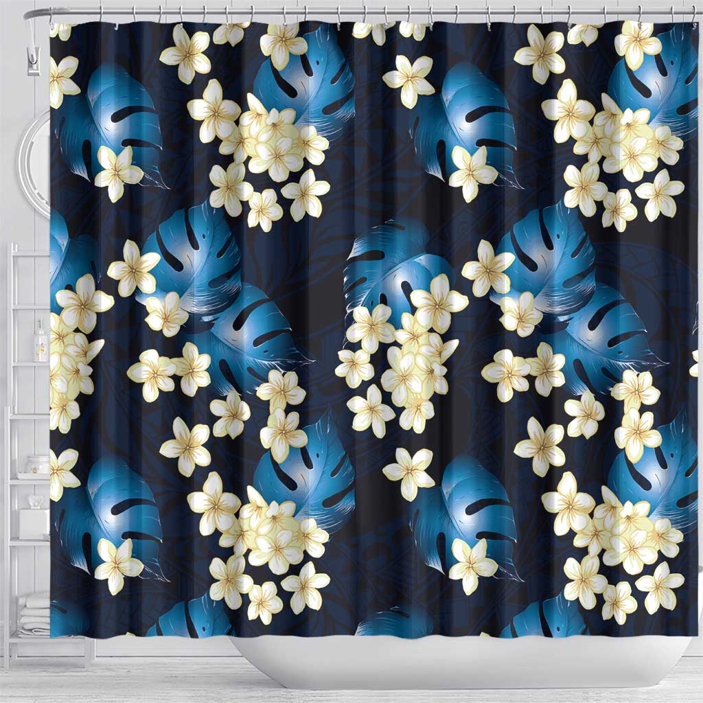 Blue Tropical Hawaii Shower Curtain Seamless Monstera Plumeria Hawaiian Pattern LT14 - Polynesian Pride