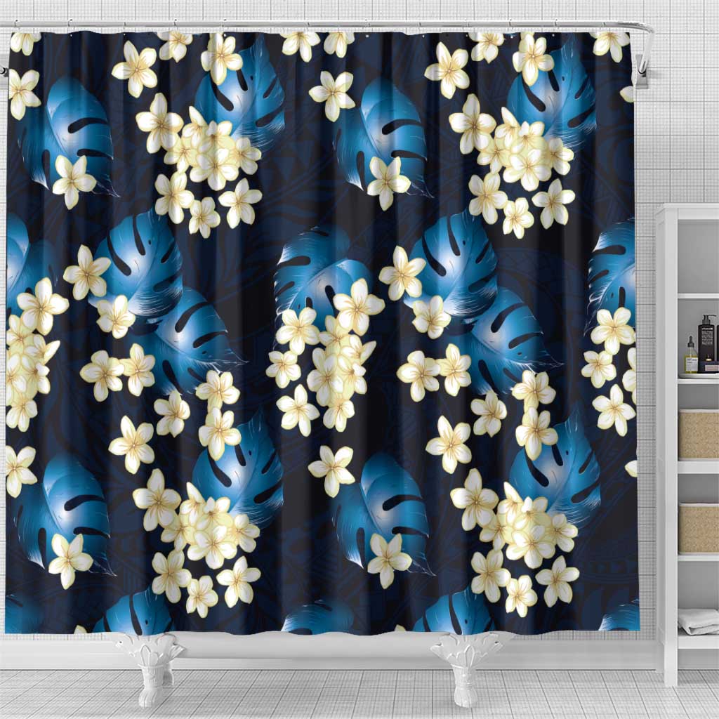 Blue Tropical Hawaii Shower Curtain Seamless Monstera Plumeria Hawaiian Pattern LT14 - Polynesian Pride