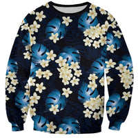 Blue Tropical Hawaii Sweatshirt Seamless Monstera Plumeria Hawaiian Pattern LT14 Unisex Blue - Polynesian Pride