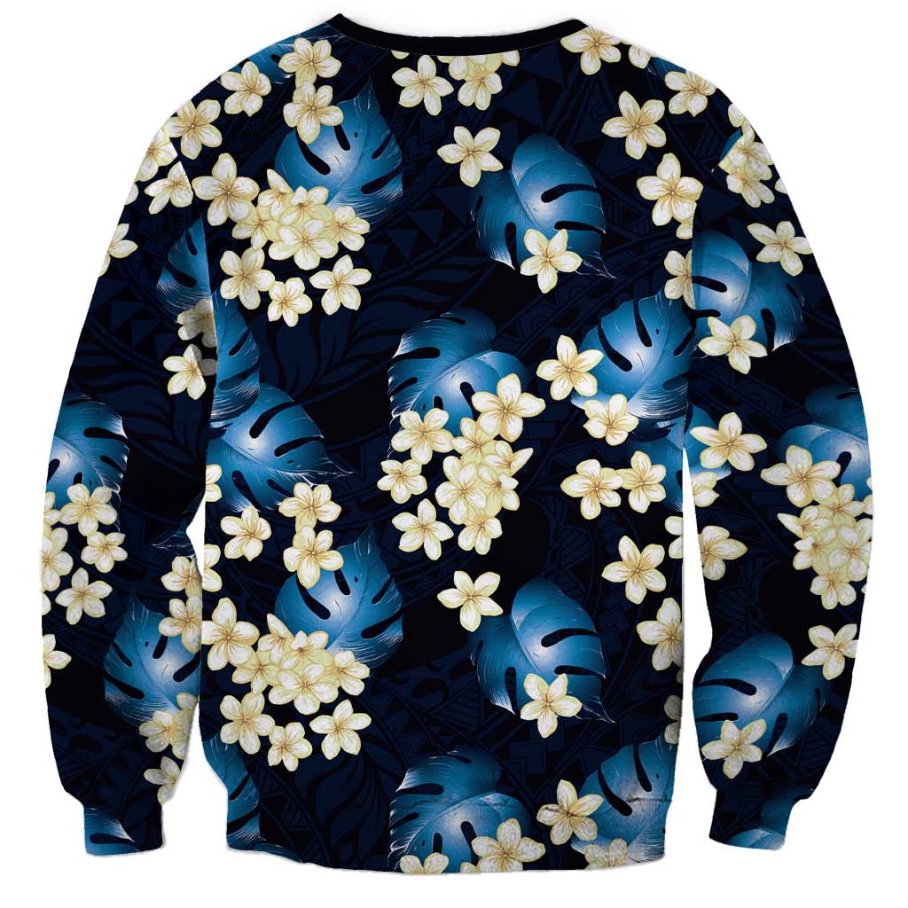 Blue Tropical Hawaii Sweatshirt Seamless Monstera Plumeria Hawaiian Pattern LT14 - Polynesian Pride