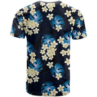 Blue Tropical Hawaii T Shirt Seamless Monstera Plumeria Hawaiian Pattern LT14 - Polynesian Pride