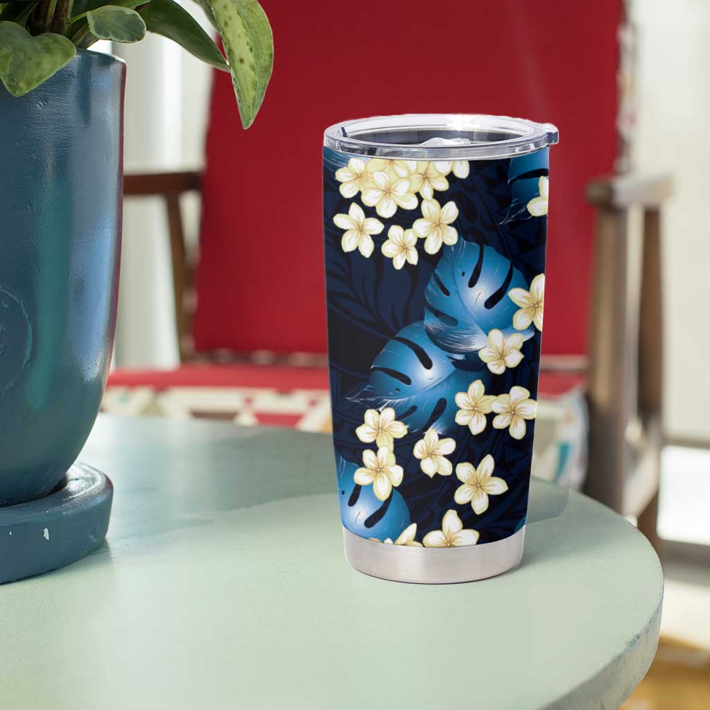 Blue Tropical Hawaii Tumbler Cup Seamless Monstera Plumeria Hawaiian Pattern LT14 - Polynesian Pride