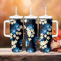 Blue Tropical Hawaii Tumbler With Handle Seamless Monstera Plumeria Hawaiian Pattern LT14 - Polynesian Pride