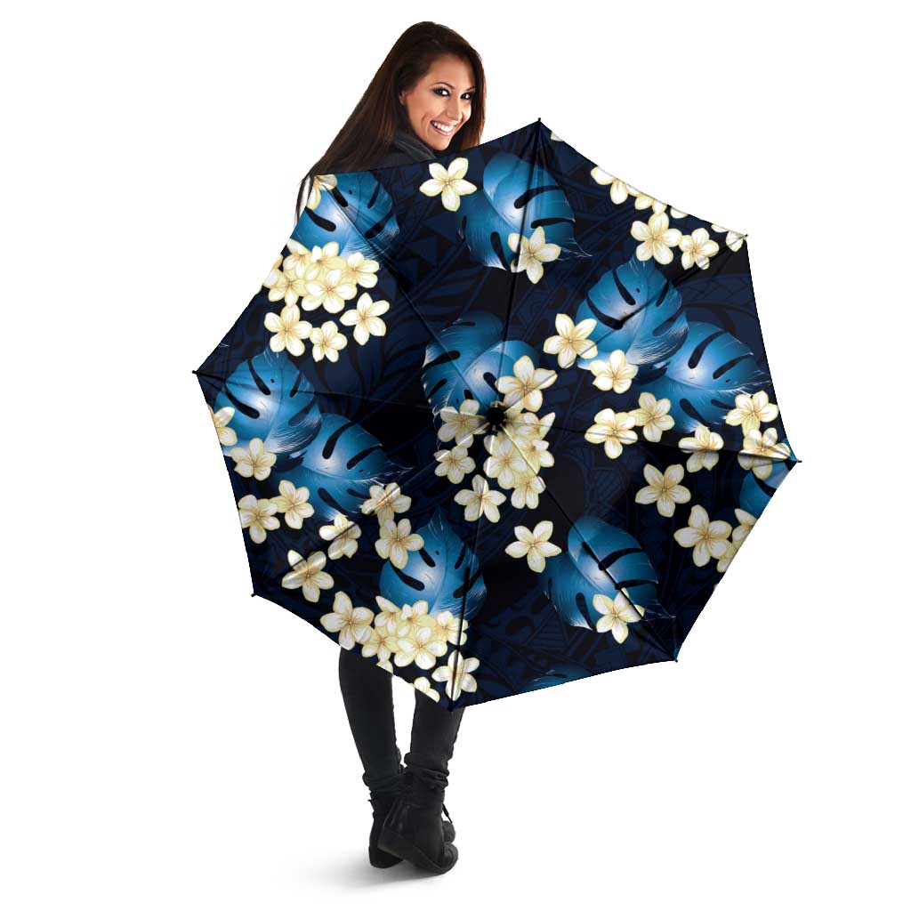 Blue Tropical Hawaii Umbrella Seamless Monstera Plumeria Hawaiian Pattern LT14 - Polynesian Pride