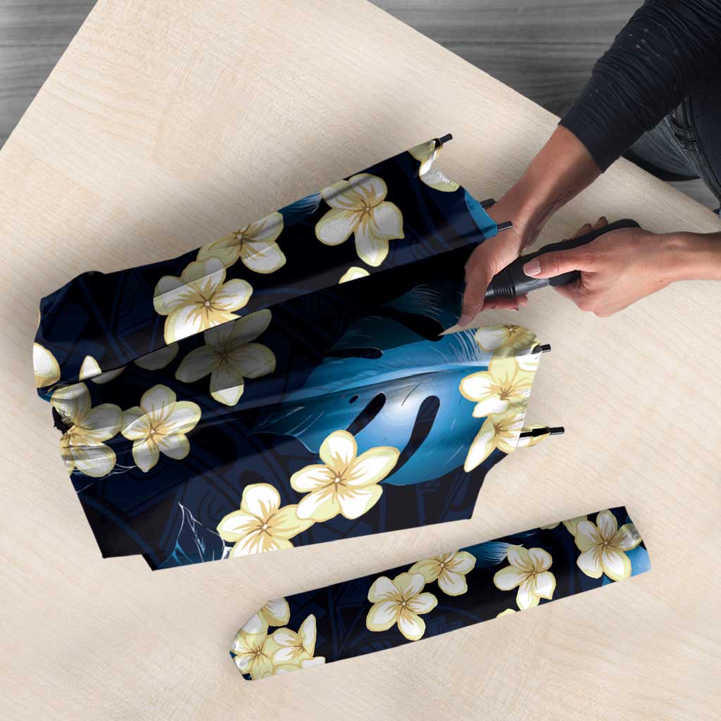 Blue Tropical Hawaii Umbrella Seamless Monstera Plumeria Hawaiian Pattern LT14 - Polynesian Pride