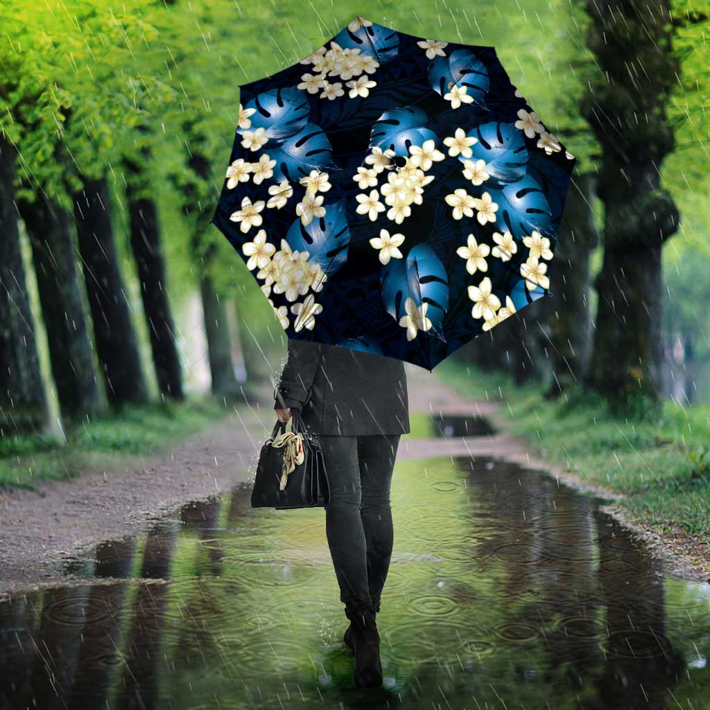 Blue Tropical Hawaii Umbrella Seamless Monstera Plumeria Hawaiian Pattern LT14 - Polynesian Pride