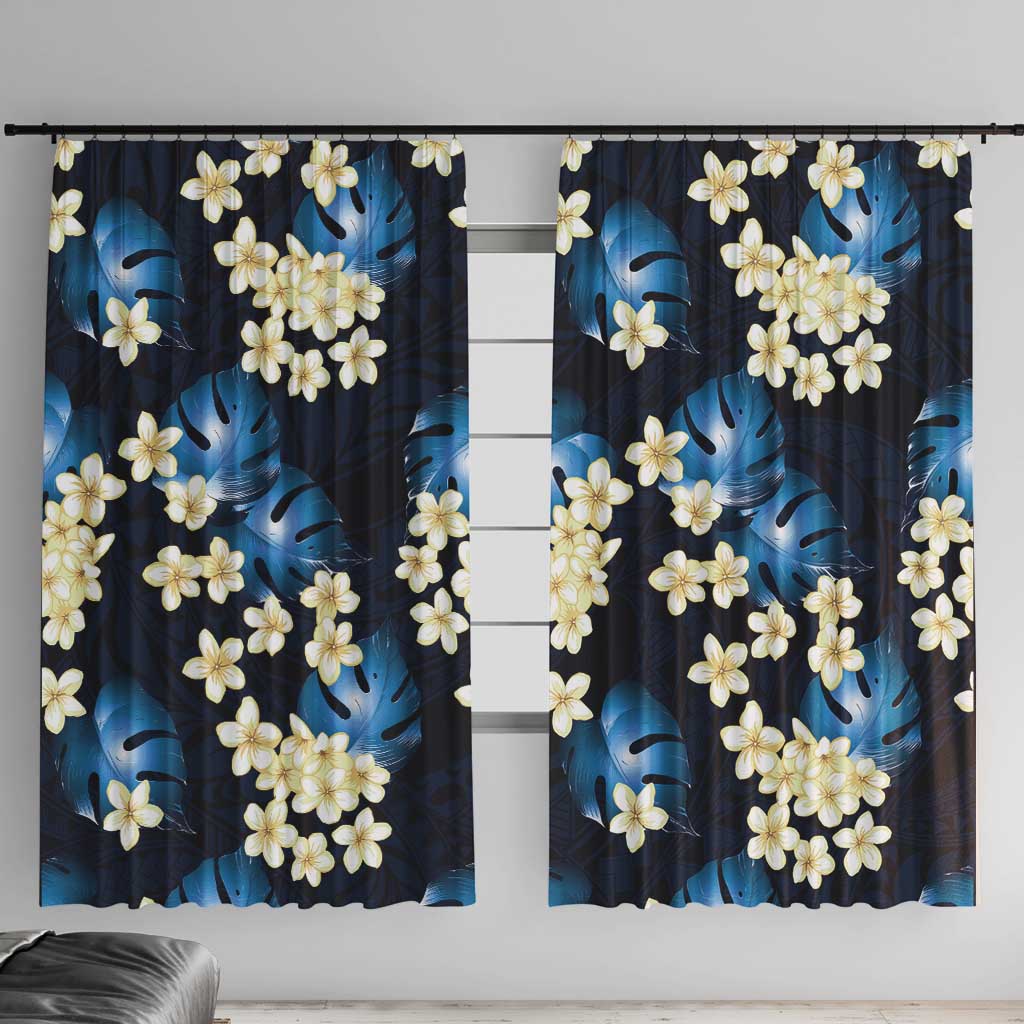 Blue Tropical Hawaii Window Curtain Seamless Monstera Plumeria Hawaiian Pattern LT14 With Hooks Blue - Polynesian Pride