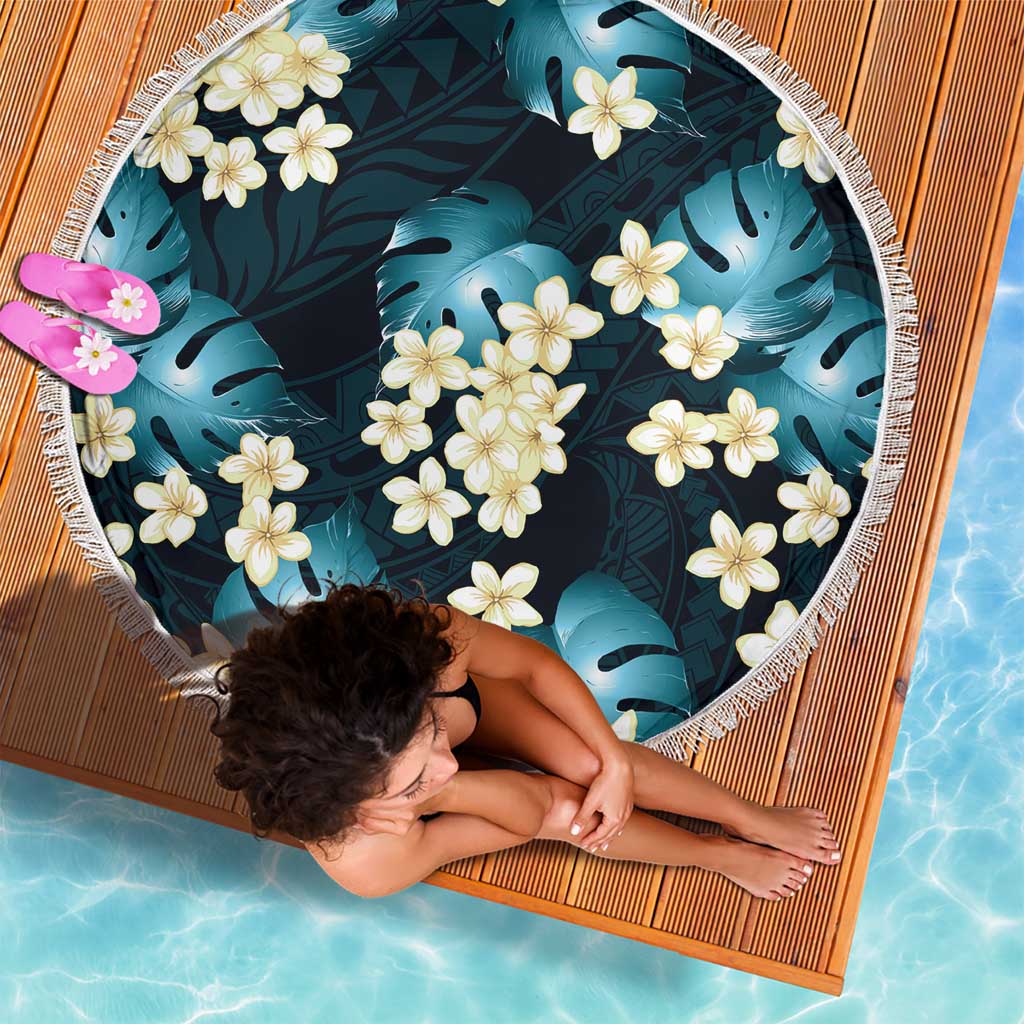 Dark Cyan Tropical Hawaii Beach Blanket Seamless Monstera Plumeria Hawaiian Pattern LT14 - Polynesian Pride